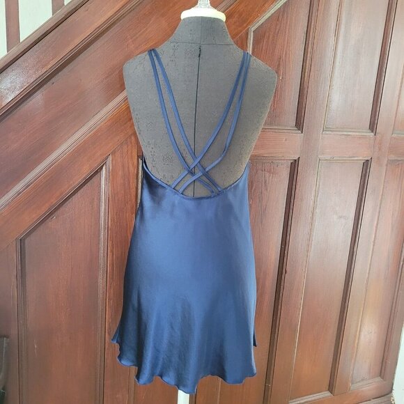 Vintage LA Intimates Slip Nightgown Chemise Medium Dark Blue Satin - Picture 3 of 6